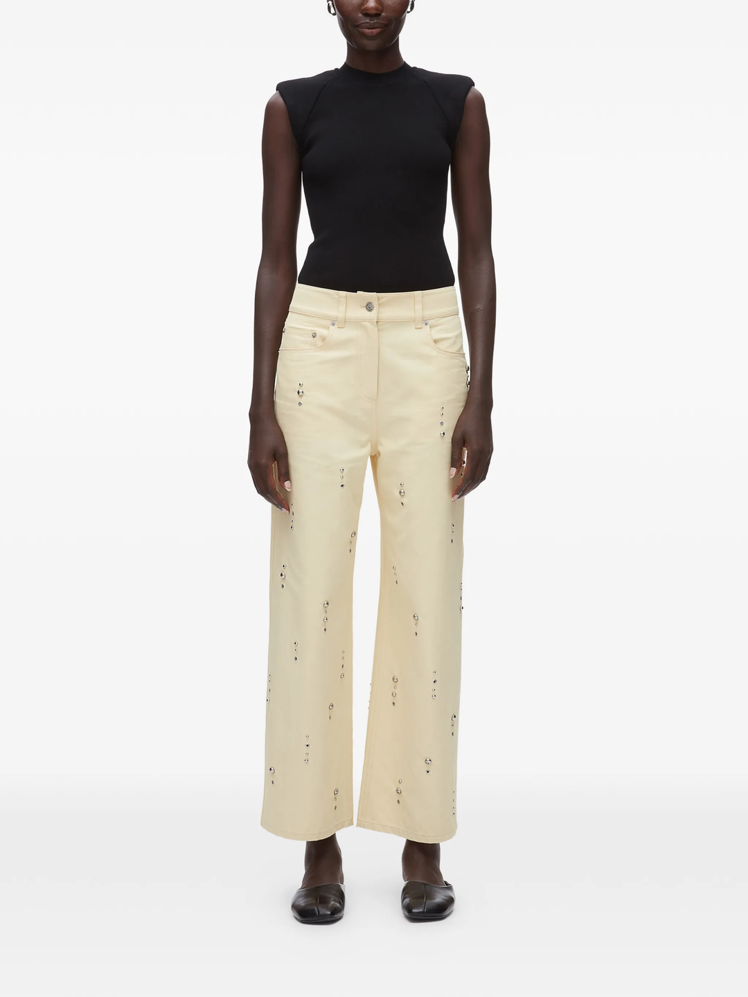 Flat Front Wide Leg Studded Pants