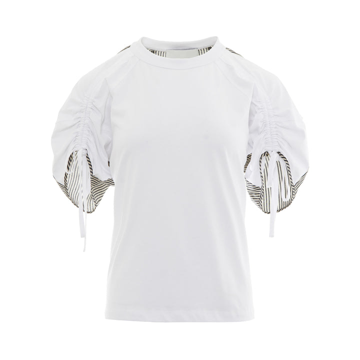 Short Sleeve Ruched Sleeve Combo Tee