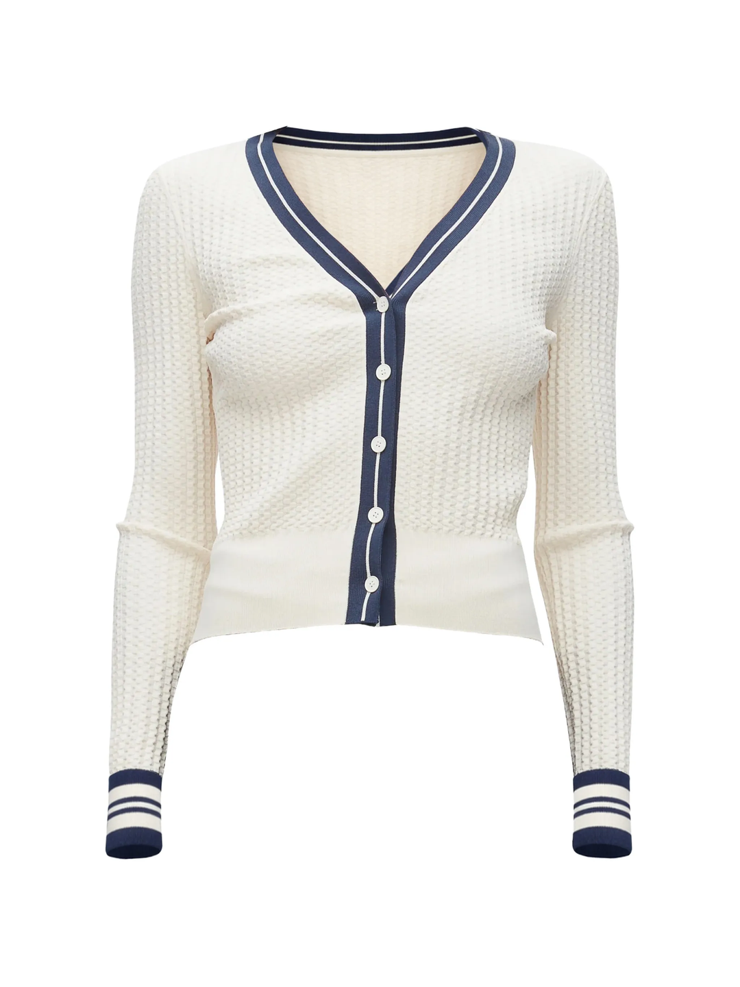 Textured Rib Wide V-Neck Cardigan