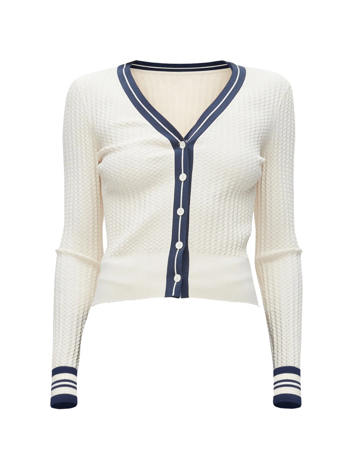Textured Rib Wide V-Neck Cardigan
