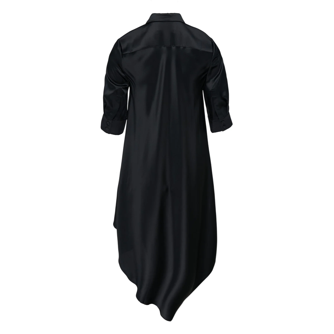Asymmetric Satin Shirt Dress