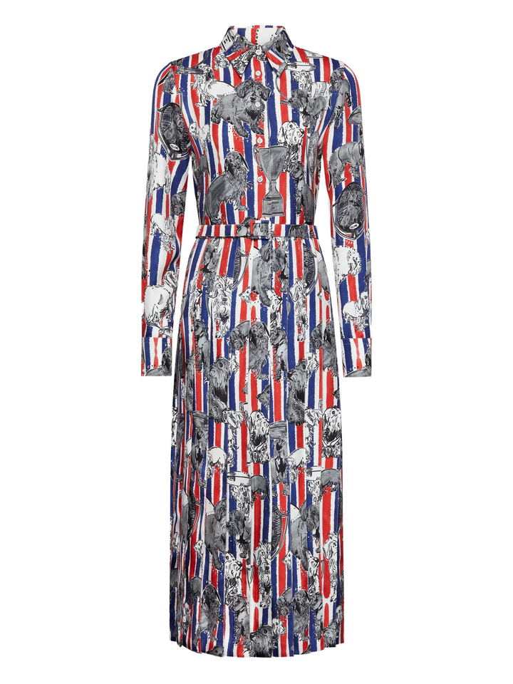Calf Length Long Sleeve Pleated Bottom Dress