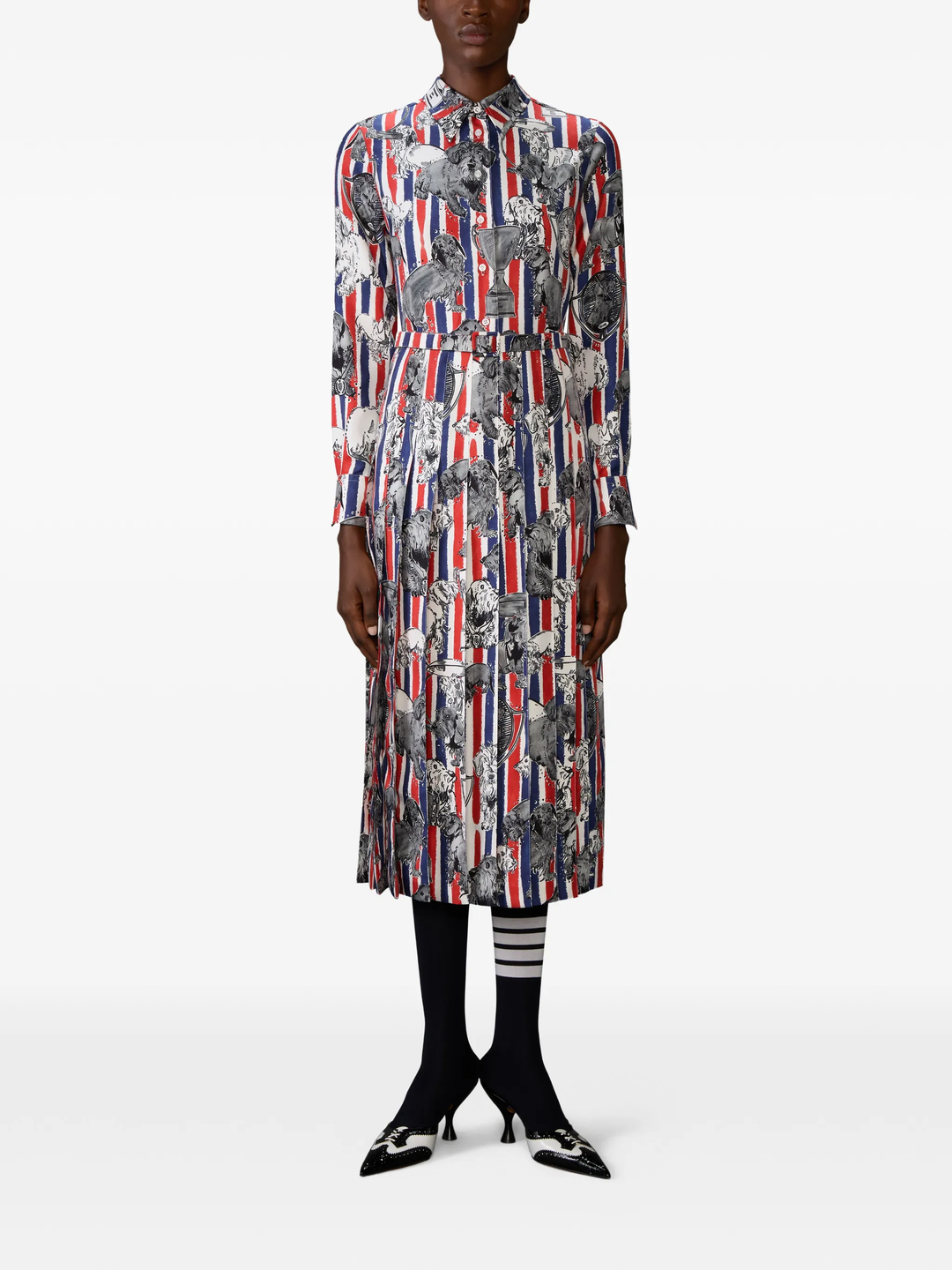 Calf Length Long Sleeve Pleated Bottom Dress