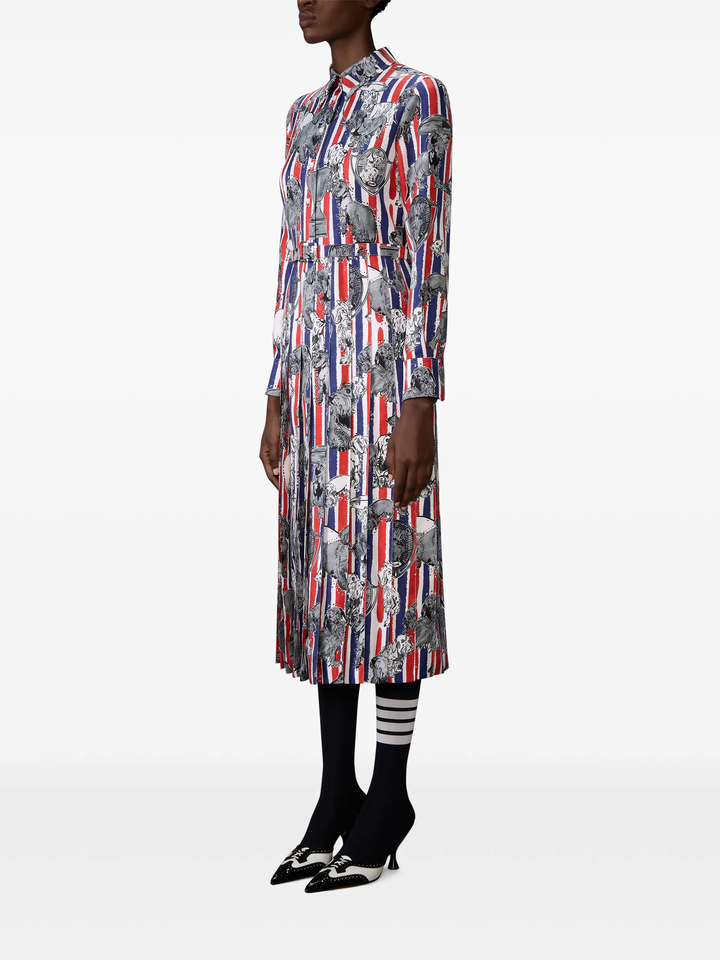 Calf Length Long Sleeve Pleated Bottom Dress