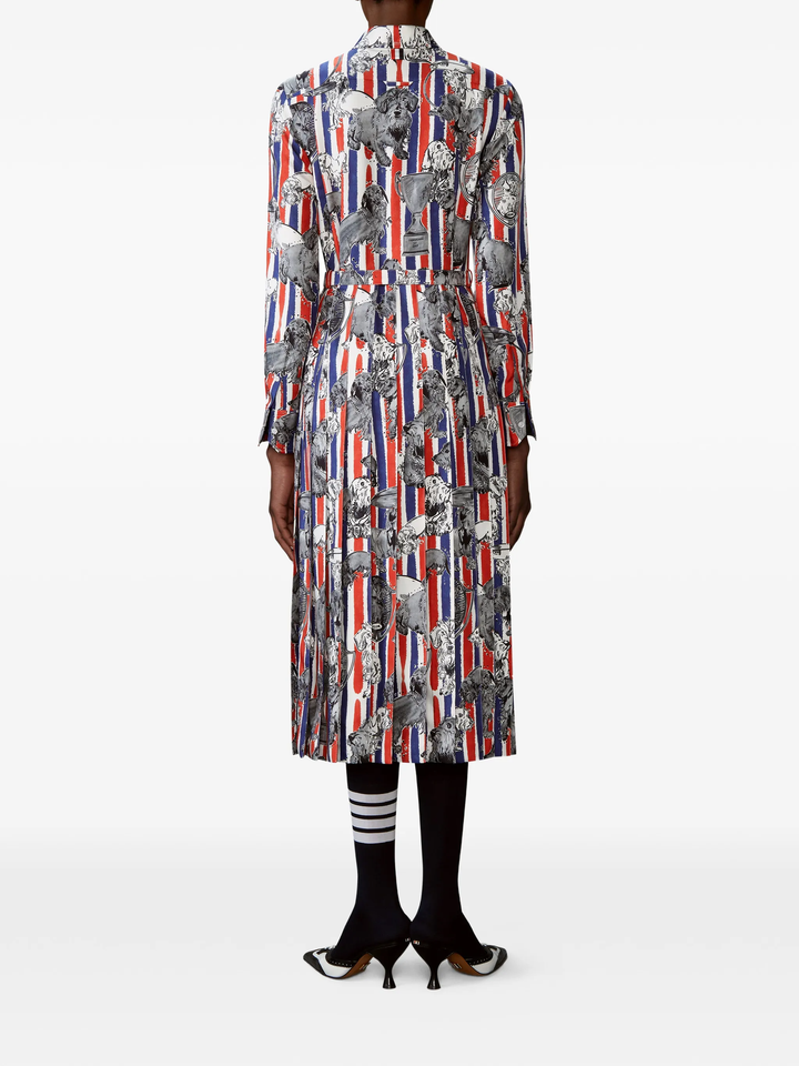 Calf Length Long Sleeve Pleated Bottom Dress