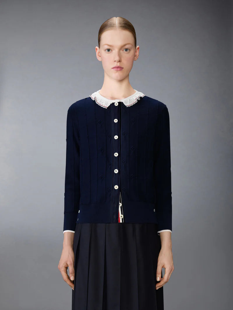 Bobble Stitch Lace Trim Cardigan