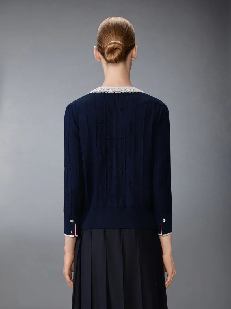 Bobble Stitch Lace Trim Cardigan