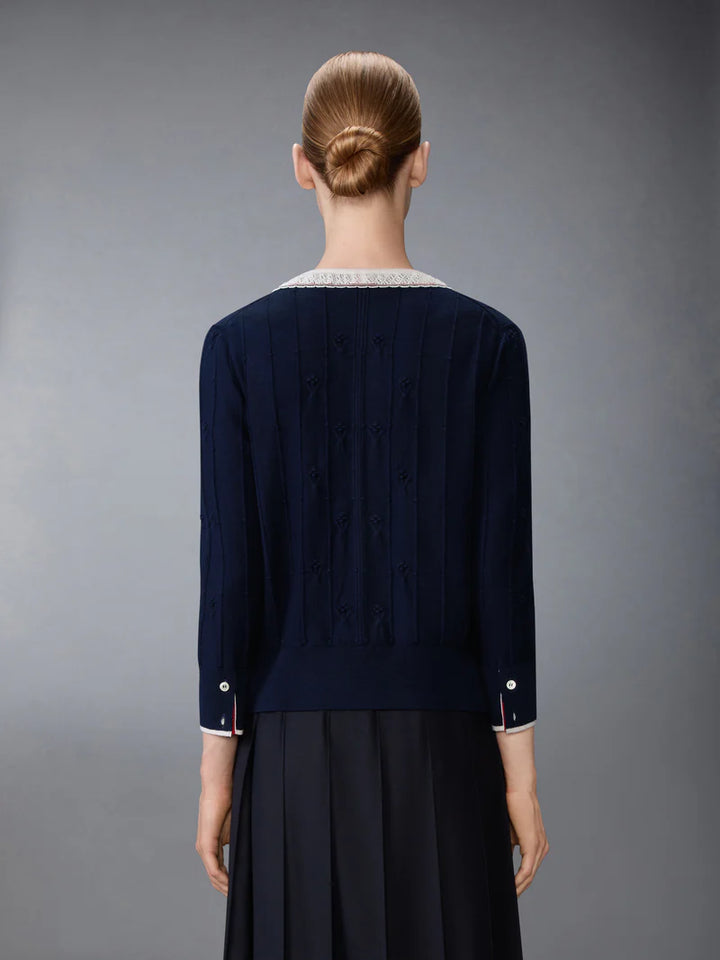 Bobble Stitch Lace Trim Cardigan