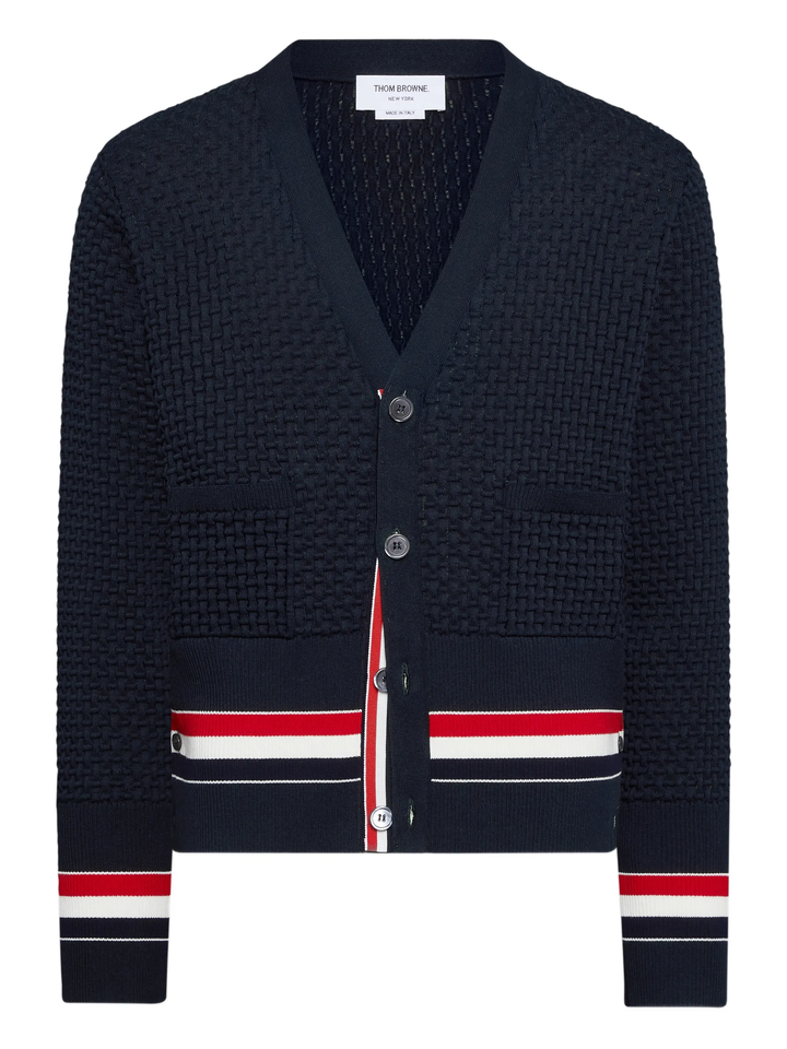Float Ripple Stitch V Neck Cardigan