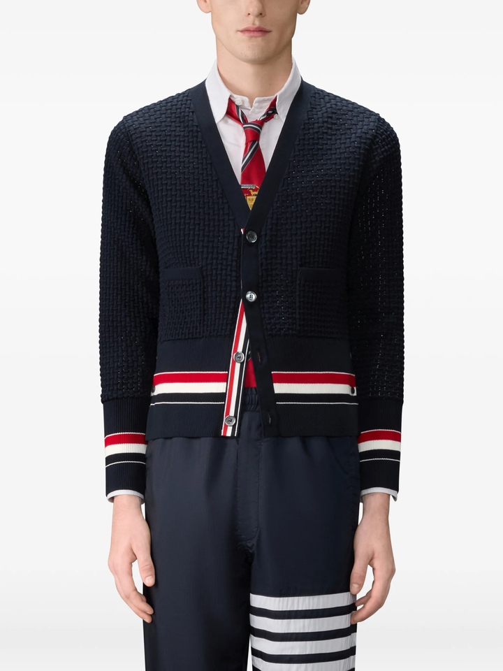 Float Ripple Stitch V Neck Cardigan