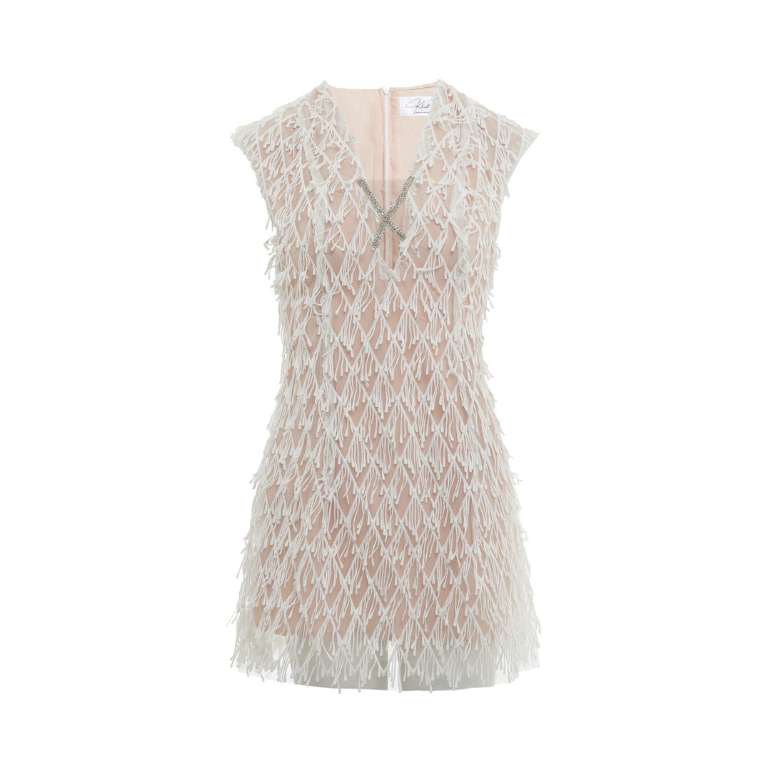 Cream Fringe Mini Dress