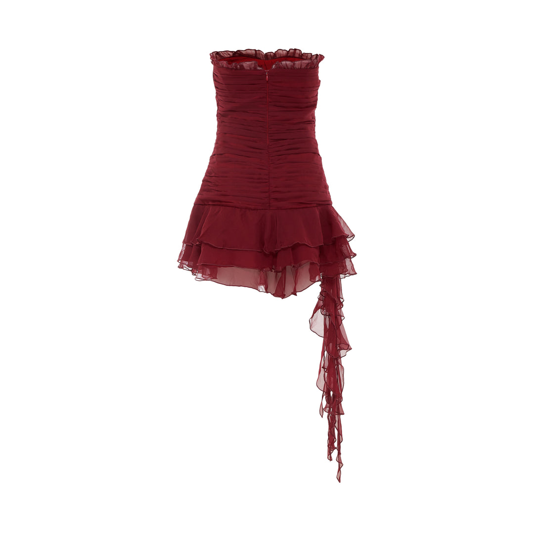 Red Ruched Strapless Mini Dress
