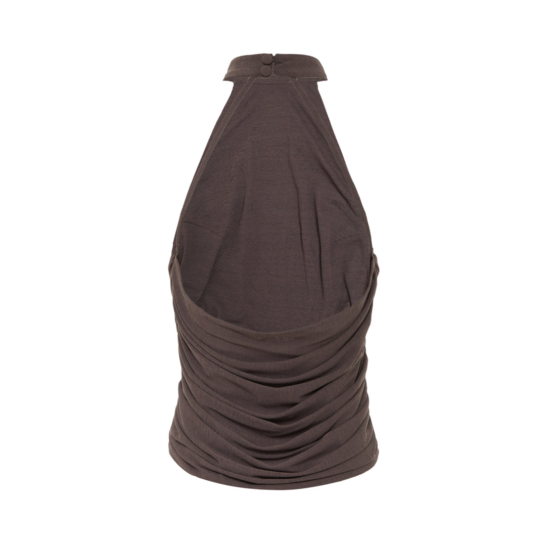 Brown Ruched Halter Top