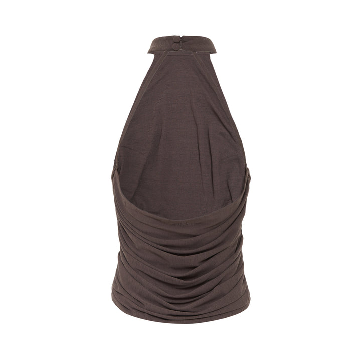 Brown Ruched Halter Top