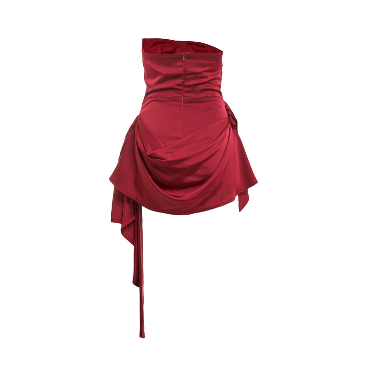 Red Ruched Strapless Mini Dress