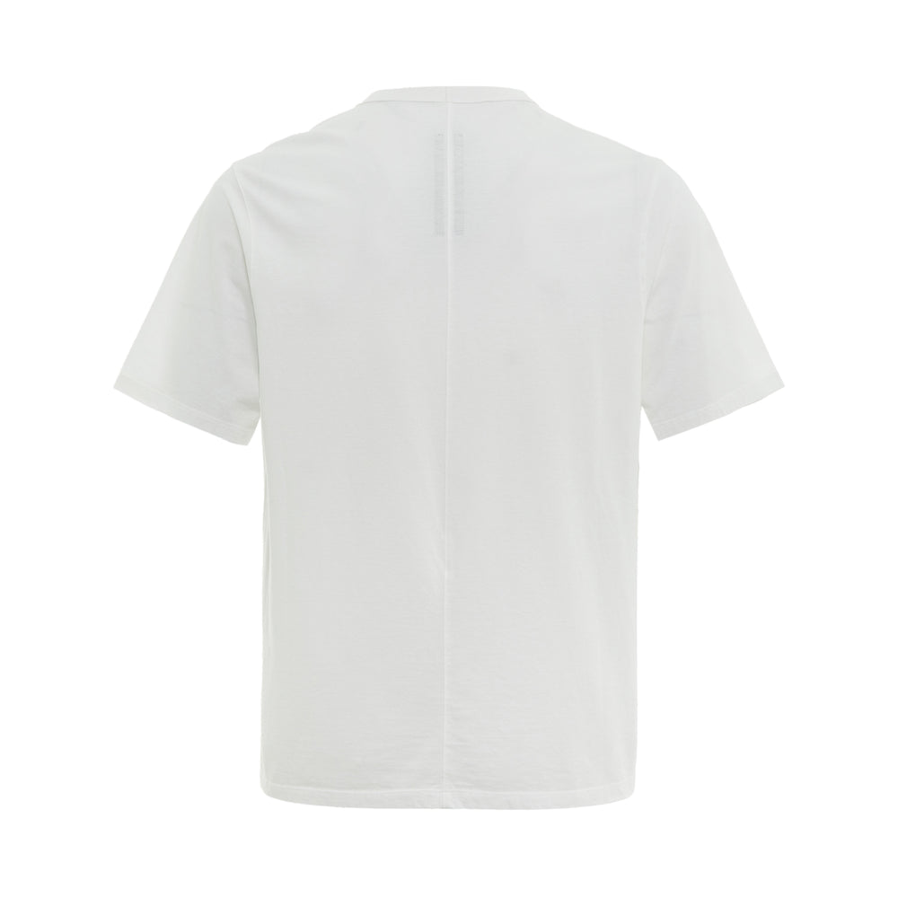 Rick Owens Brad Tee in white — oversized boxy fit with mock crew neckline and short sleeves, front view on white background