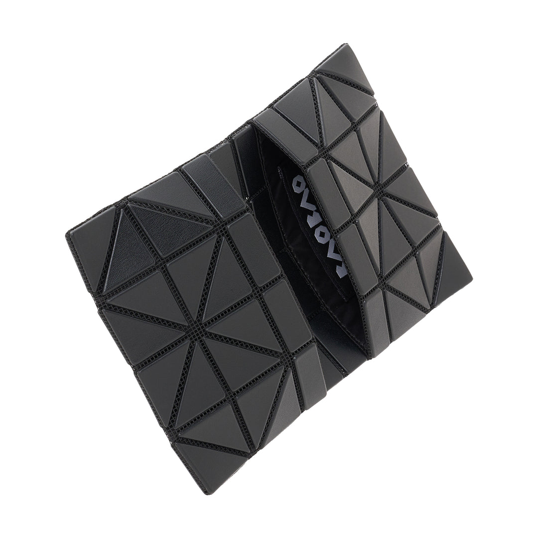 Bao Bao Issey Miyake Matte Card Case in black, featuring the brand's iconic geometric triangular tile construction with textured grid seams - view 4