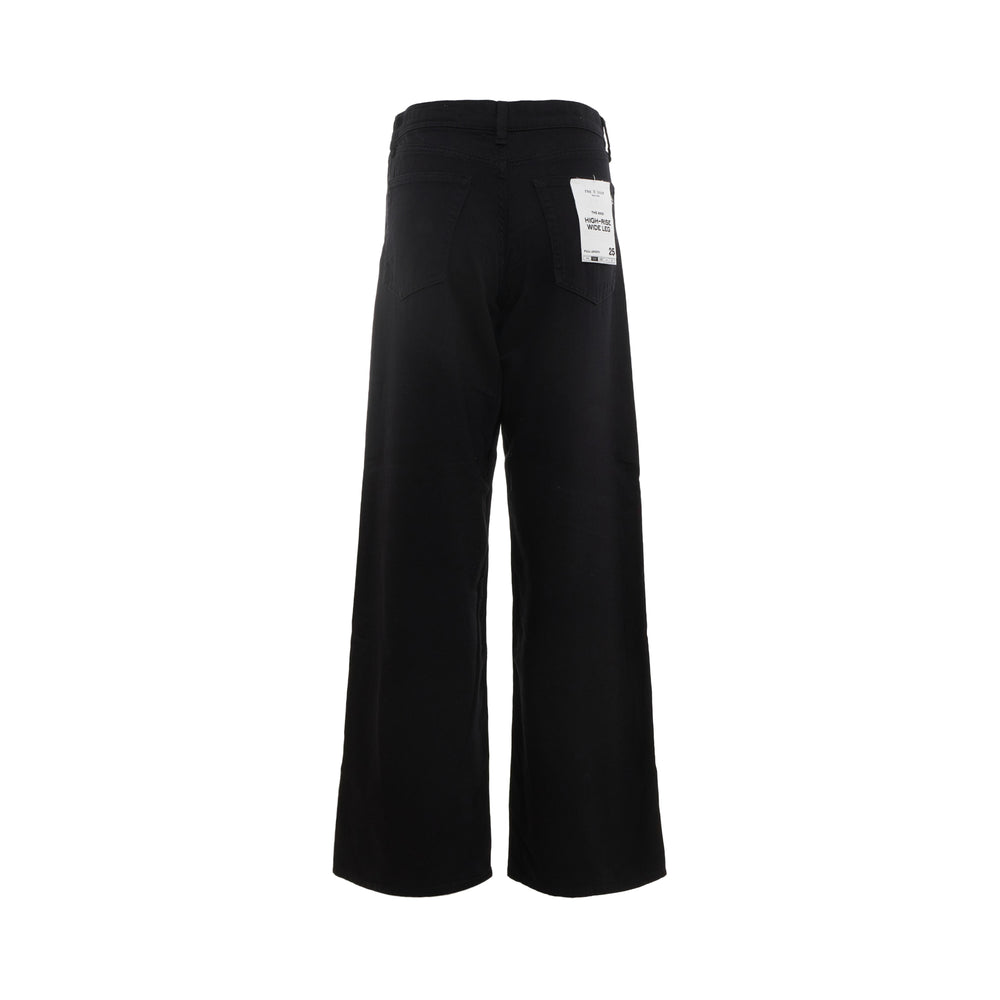 rag & bone Andi Full Wide Jeans in black, featuring a high-rise waist and wide-leg silhouette, front view on white background