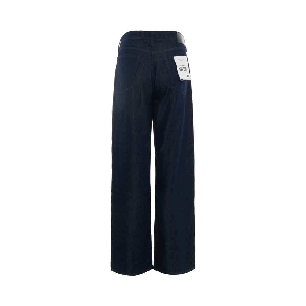 rag & bone Logan Wide Leg Jeans in dark indigo rinse denim with high-rise waist and five-pocket detailing