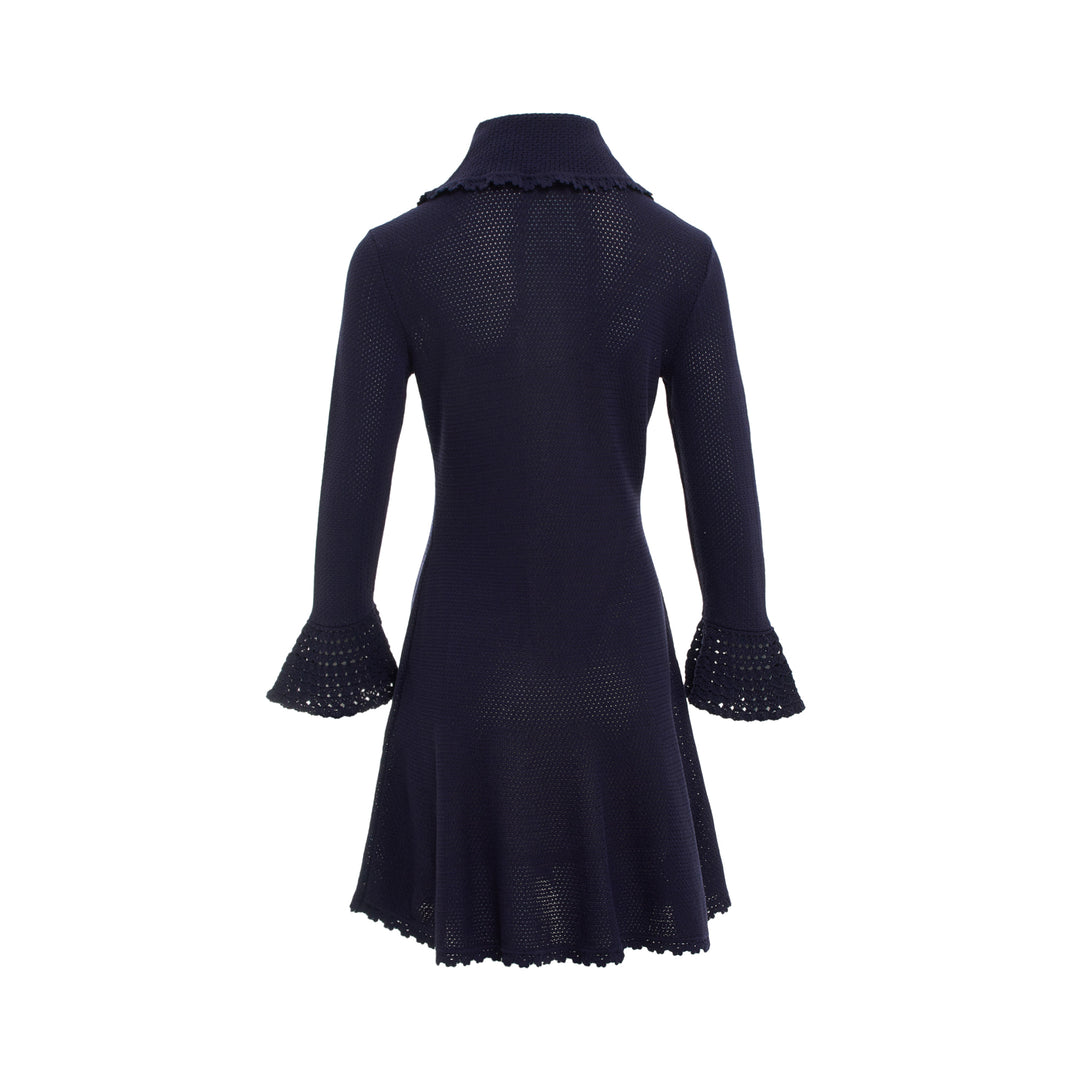 Navy Shell Embellished Knit Mini Dress