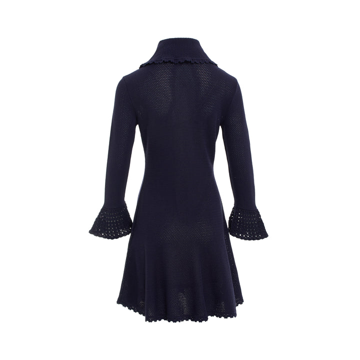 Navy Shell Embellished Knit Mini Dress