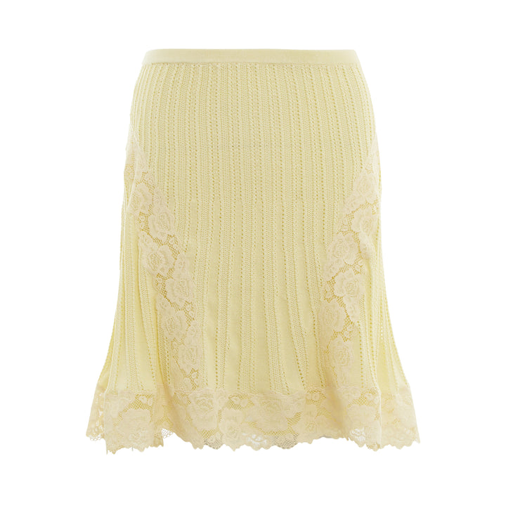 Yellow Pointelle Knit Mini Skirt