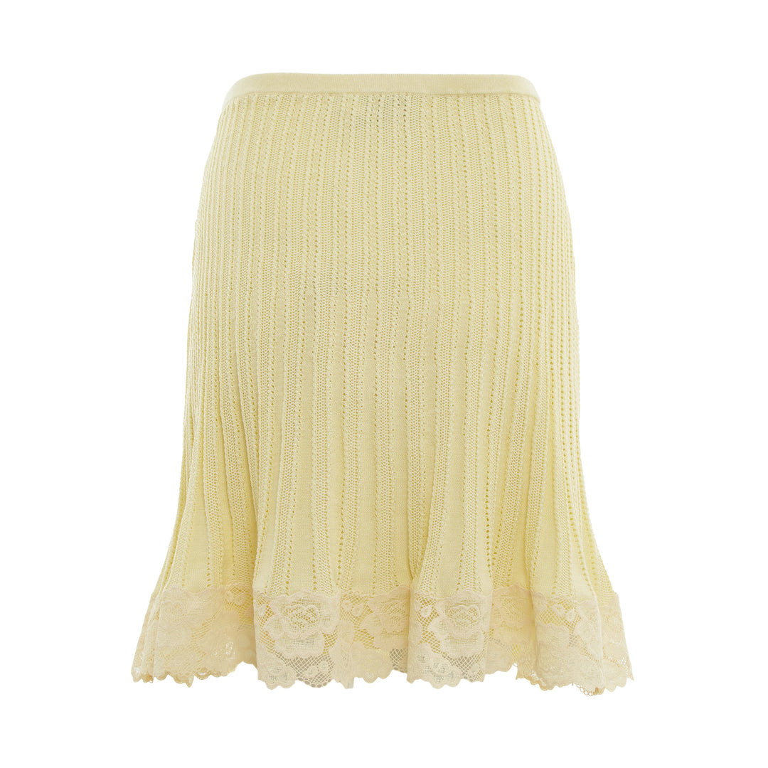 Yellow Pointelle Knit Mini Skirt