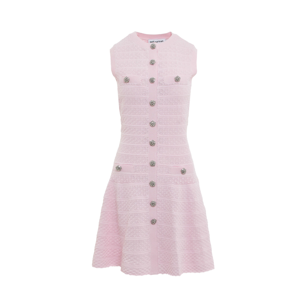 Self-Portrait Pink Pointelle Diamante Knit Mini Dress – Available at Club 21, Official Retailer in Singapore, Malaysia & Thailand with Global Shipping Online