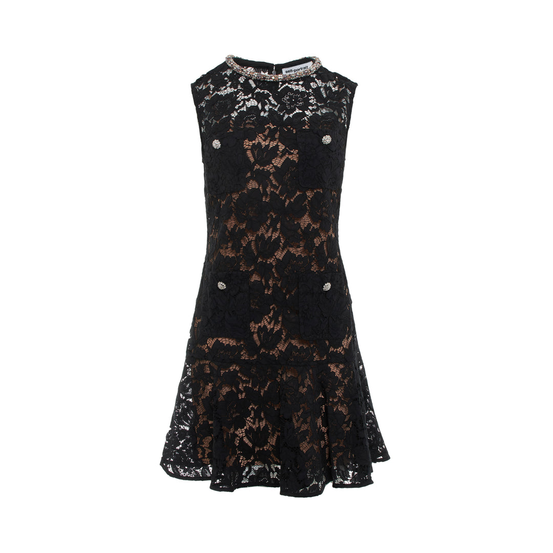 Self-Portrait Black Lace Crystal Mini Dress – Available at Club 21, Official Retailer in Singapore, Malaysia & Thailand with Global Shipping Online