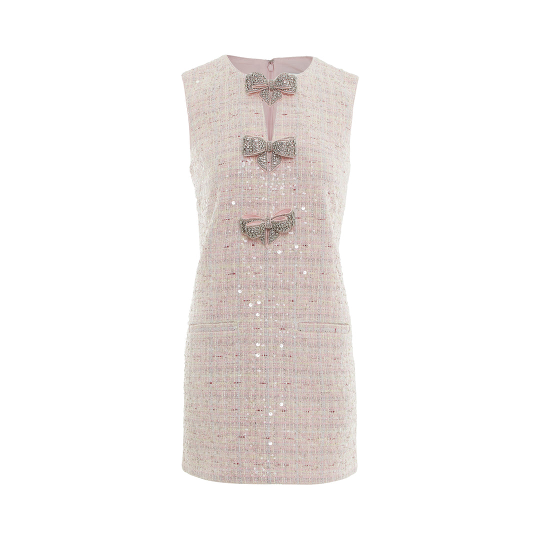 Pink Sequin Boucle Bow Mini Dress