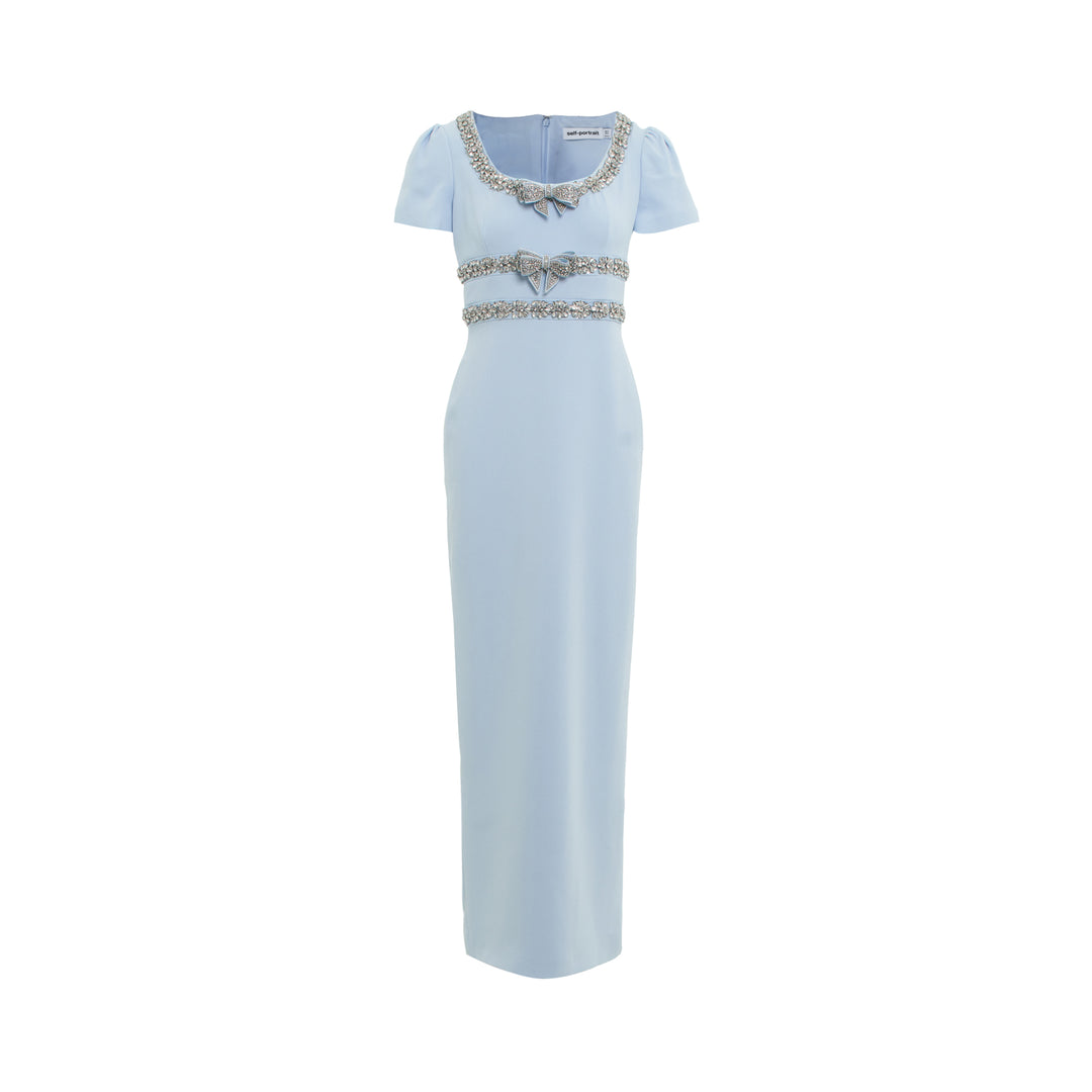 Self-Portrait Blue Crepe Embellished Bow Maxi Dress – Available at Club 21, Official Retailer in Singapore, Malaysia & Thailand with Global Shipping Online