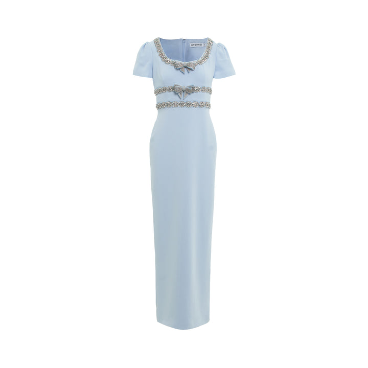 Self-Portrait Blue Crepe Embellished Bow Maxi Dress – Available at Club 21, Official Retailer in Singapore, Malaysia & Thailand with Global Shipping Online
