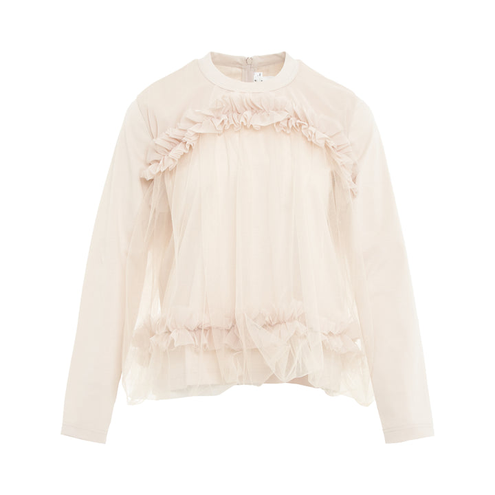 Cotton Ponte Tulle Ruffle Top