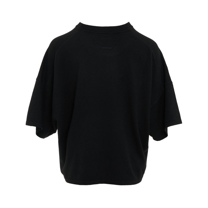 Fear of God ESSENTIALS Women's Boxy Knit Tee in black with wide flutter sleeves and ribbed crew neckline