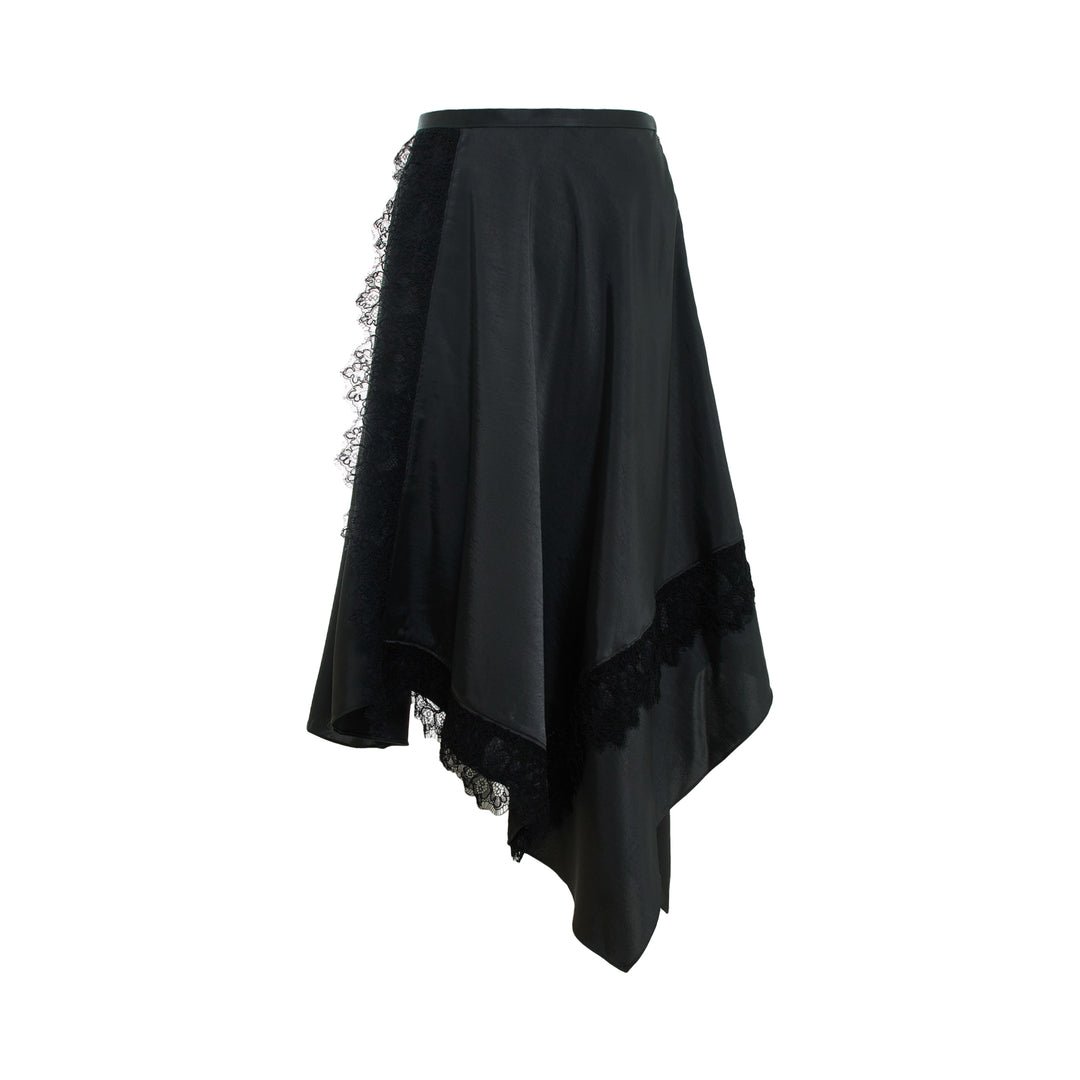 Satin Midi Skirt With Lace Trim