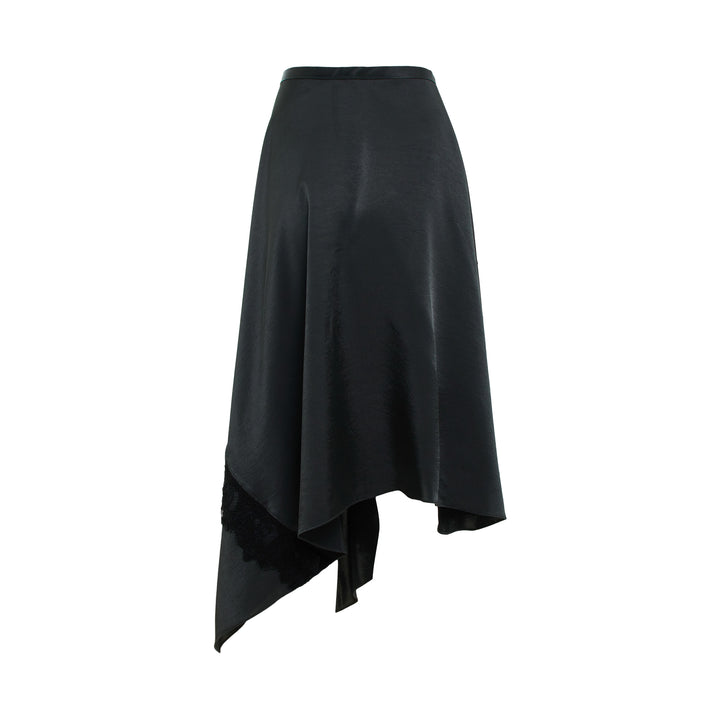 Satin Midi Skirt With Lace Trim