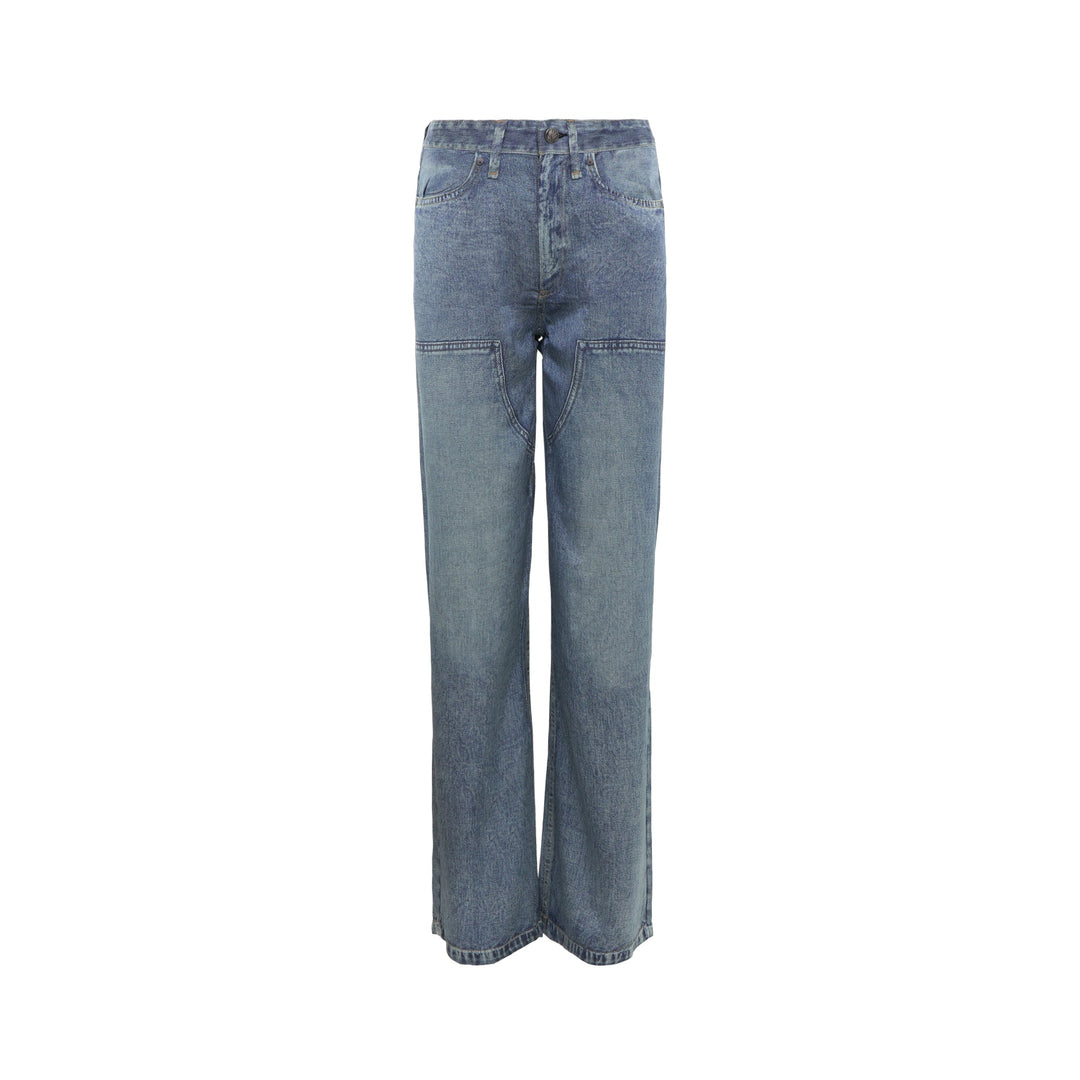 rag & bone Miramar Carpenter Wide-Leg Jeans in faded mid-blue denim with front patch pockets and high-rise waist