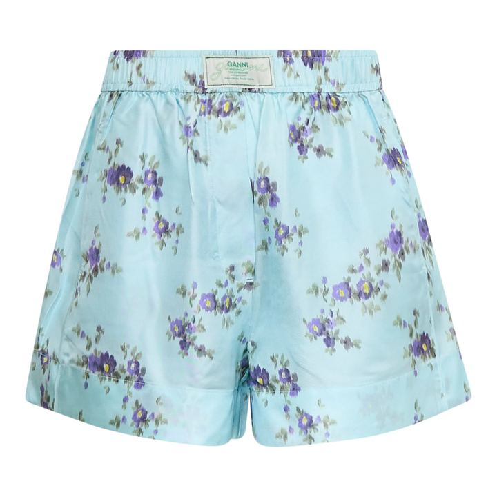 Printed Silk Twill Elasticated Shorts