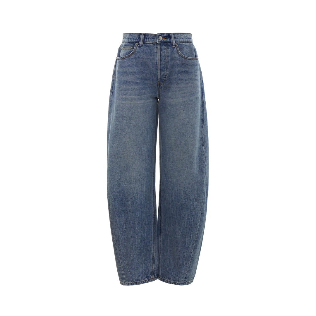 Alexander Wang Blowup Jeans in medium blue wash with a high-rise, barrel-leg silhouette