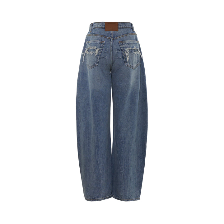 Alexander Wang Blowup Jeans in medium blue wash with a high-rise, barrel-leg silhouette