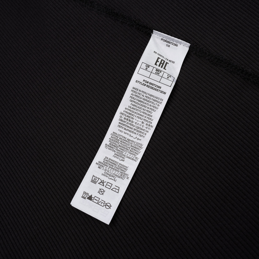 rag & bone Essential Rib Muscle Tank in black, featuring a high racer neckline, fine ribbed knit fabric, and a form-fitting sleeveless silhouette, shown on a flat lay against a white background - view 3