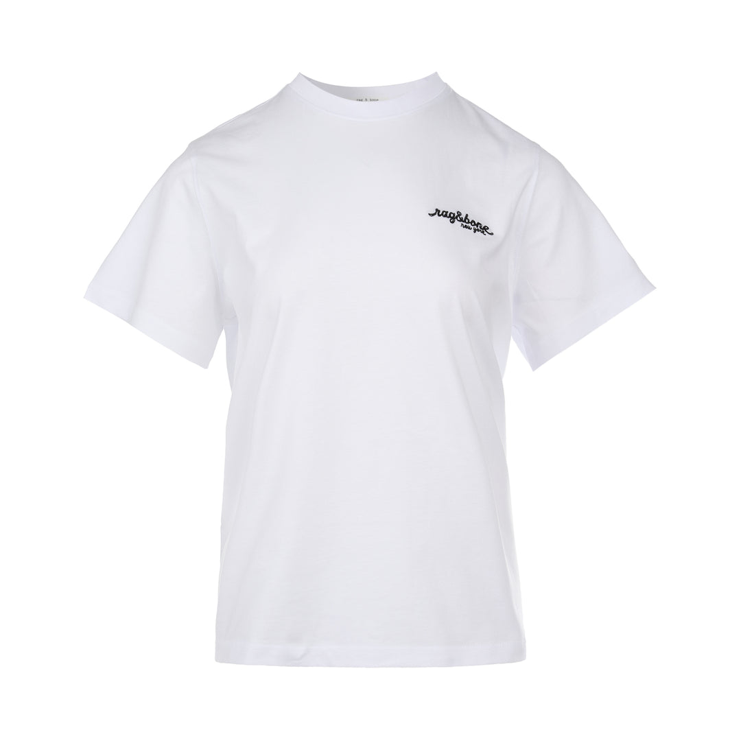 rag & bone Giovanni white cotton crew neck tee with script logo embroidery at the chest