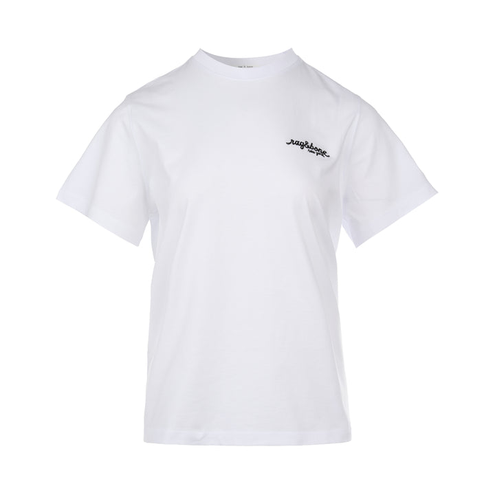 rag & bone Giovanni white cotton crew neck tee with script logo embroidery at the chest