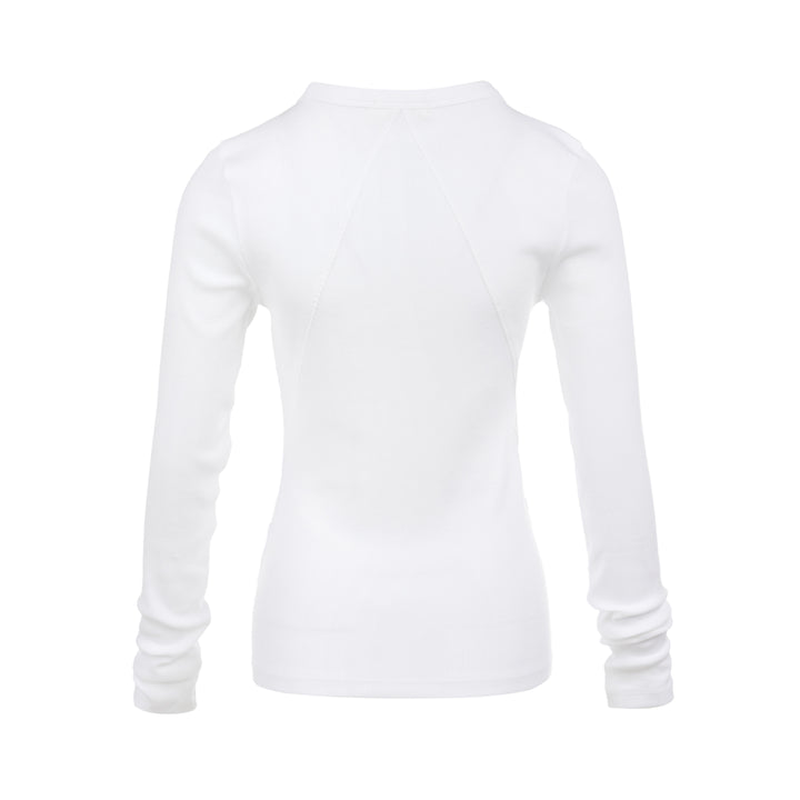 rag & bone Essential Rib Long Sleeve Crew in white, featuring a slim ribbed silhouette, elevated crew neckline, and ribbed cuffs - view 2