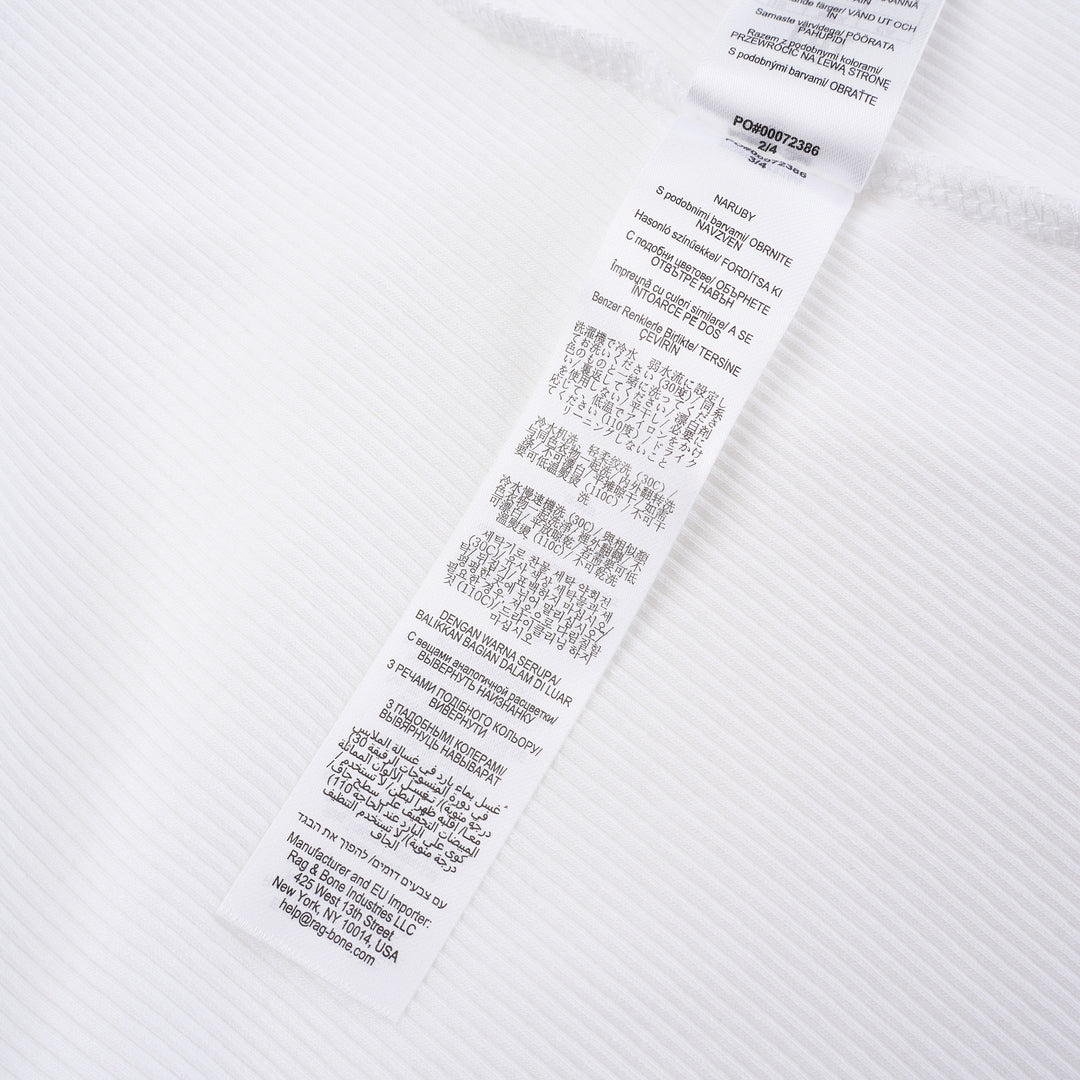 rag & bone Essential Rib Long Sleeve Crew in white, featuring a slim ribbed silhouette, elevated crew neckline, and ribbed cuffs - view 5
