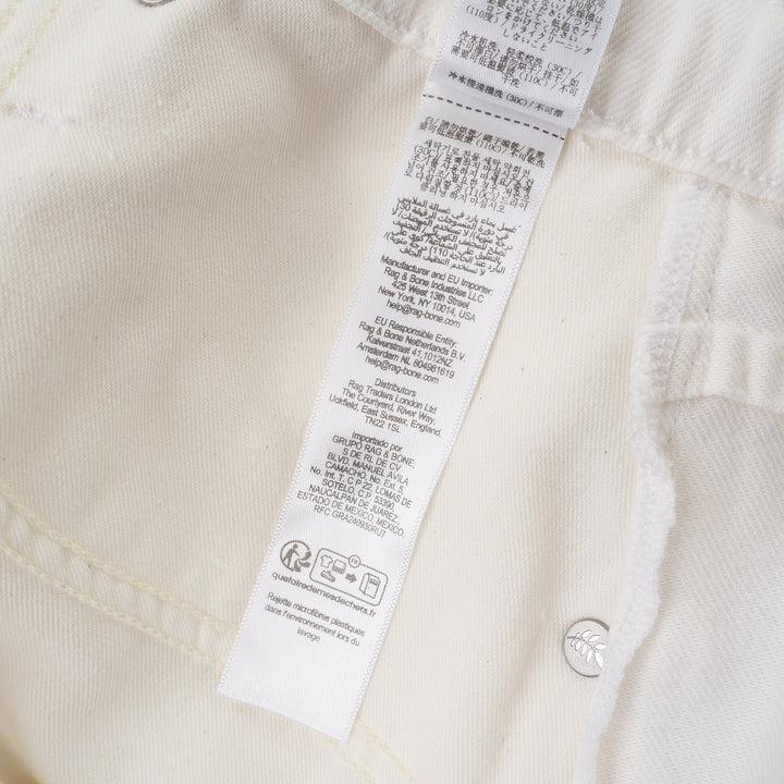 rag & bone Nolan Shorts in ivory white denim with scalloped hem, self-tie drawstring waist, and silver-tone rivets, front view - view 5