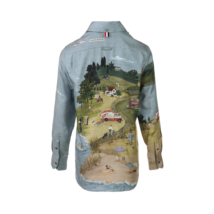 Point Collar Coastal Print Shirt