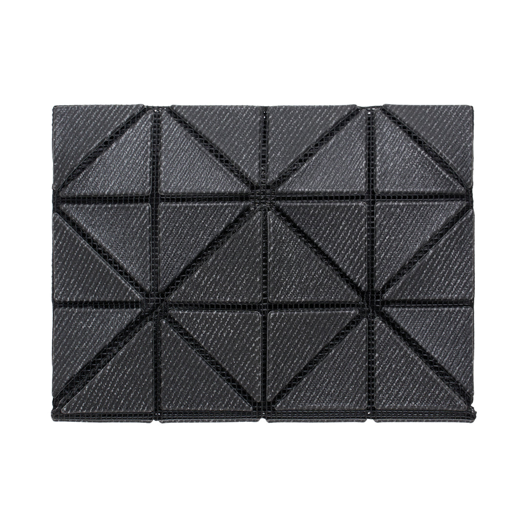Bao Bao Issey Miyake geometric card case wallet in dark grey with signature triangular tile panel construction and black seam detailing, front view