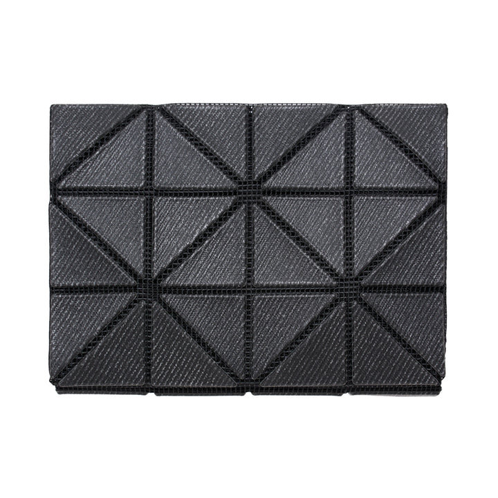 Bao Bao Issey Miyake geometric card case wallet in dark grey with signature triangular tile panel construction and black seam detailing, front view - view 3