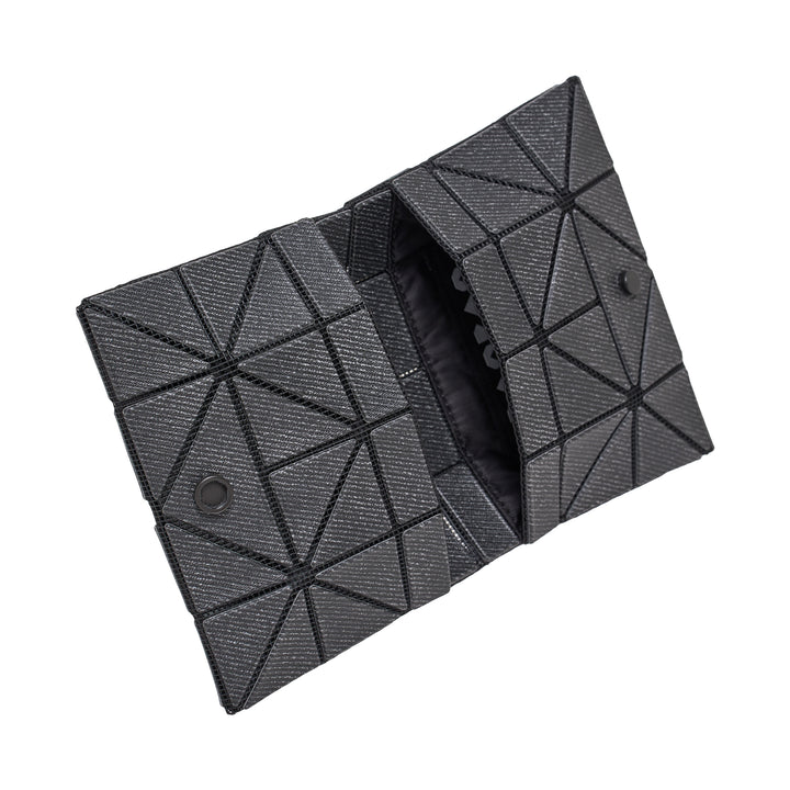 Bao Bao Issey Miyake geometric card case wallet in dark grey with signature triangular tile panel construction and black seam detailing, front view - view 4